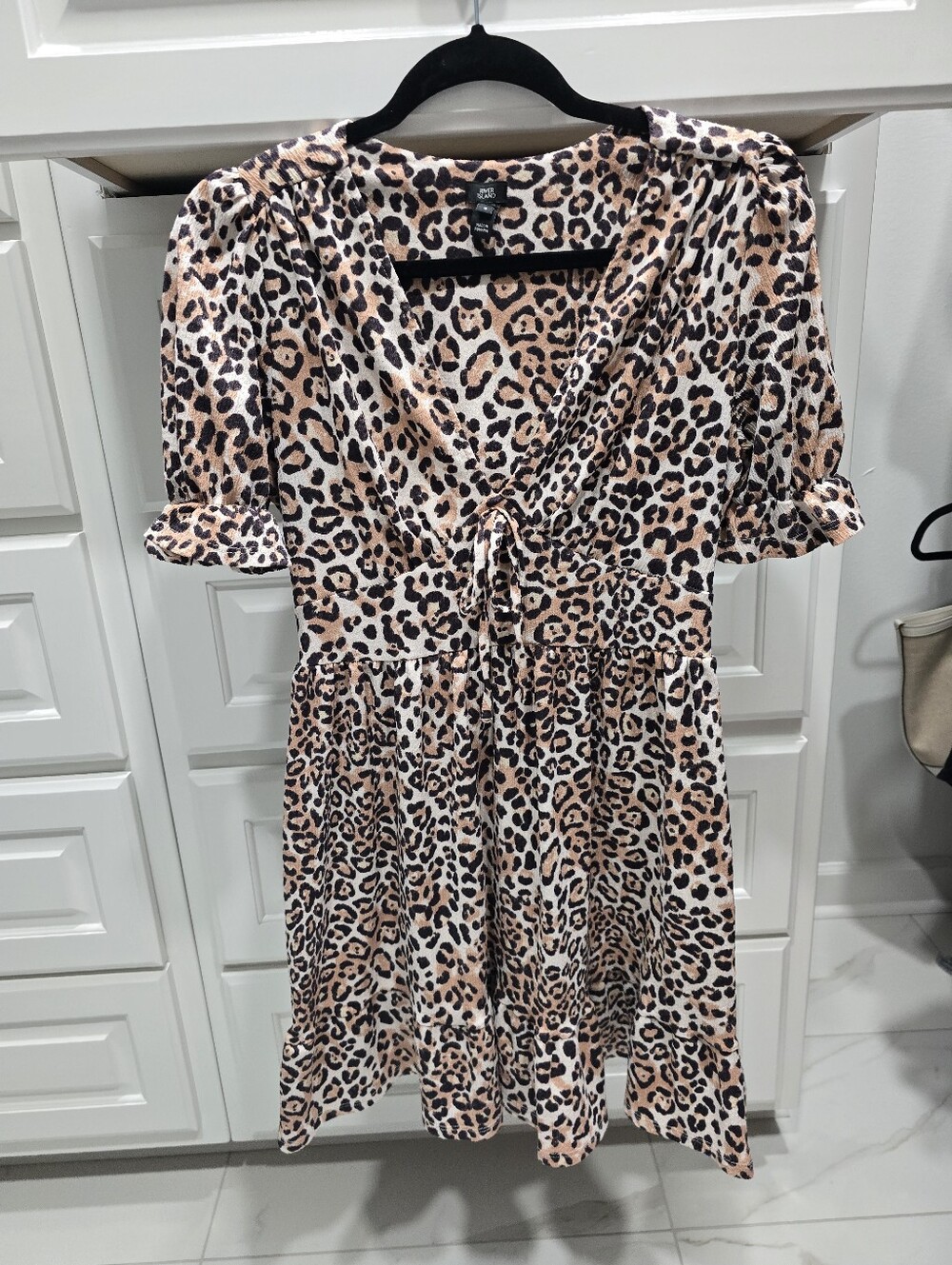 River Island Leopard Print Puff Sleeve Babydoll Dress